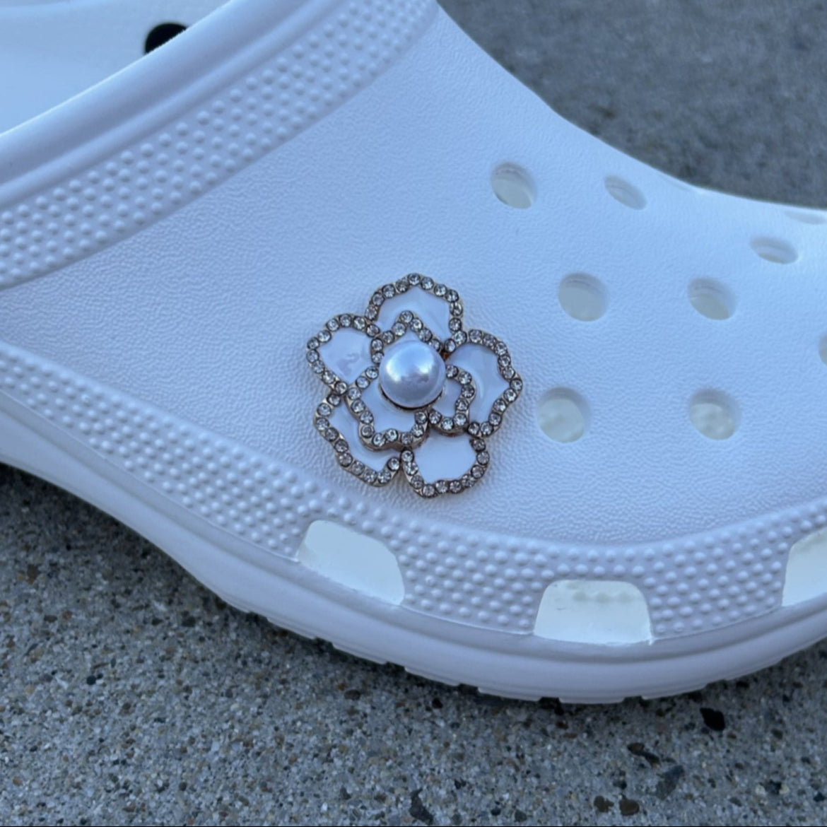 White Diamond Flower Bling Croc Charm