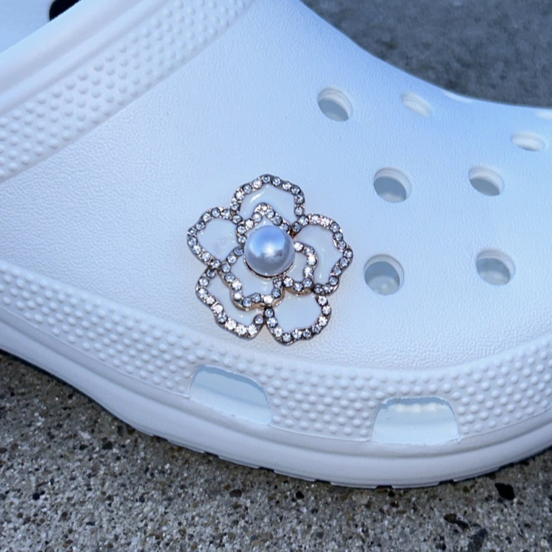 White Diamond Flower Bling Croc Charm