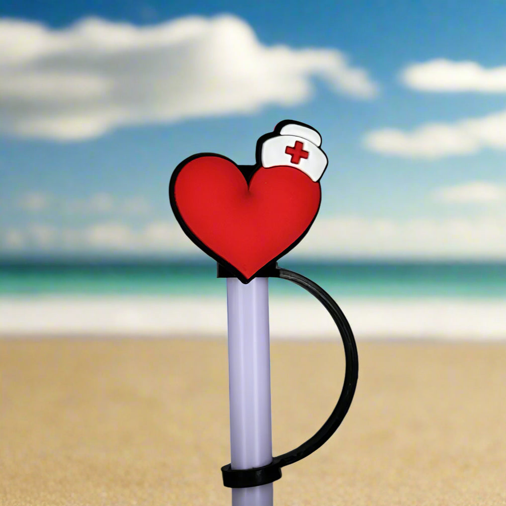 Heart With Hat Croc Straw Topper