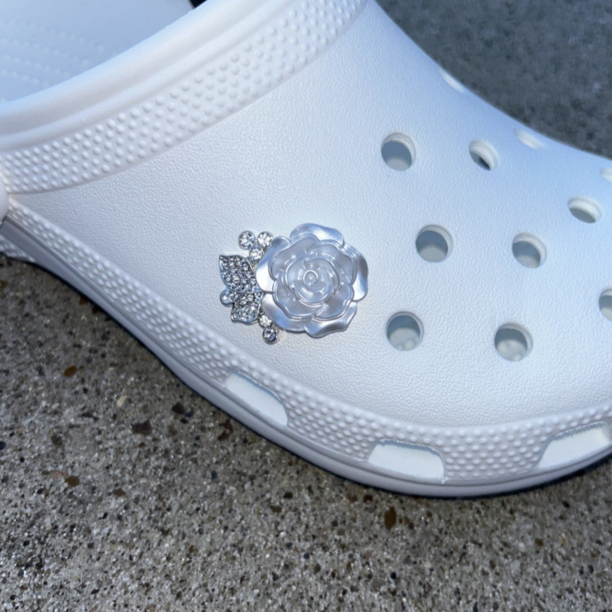 White Flower Bling Croc Charm