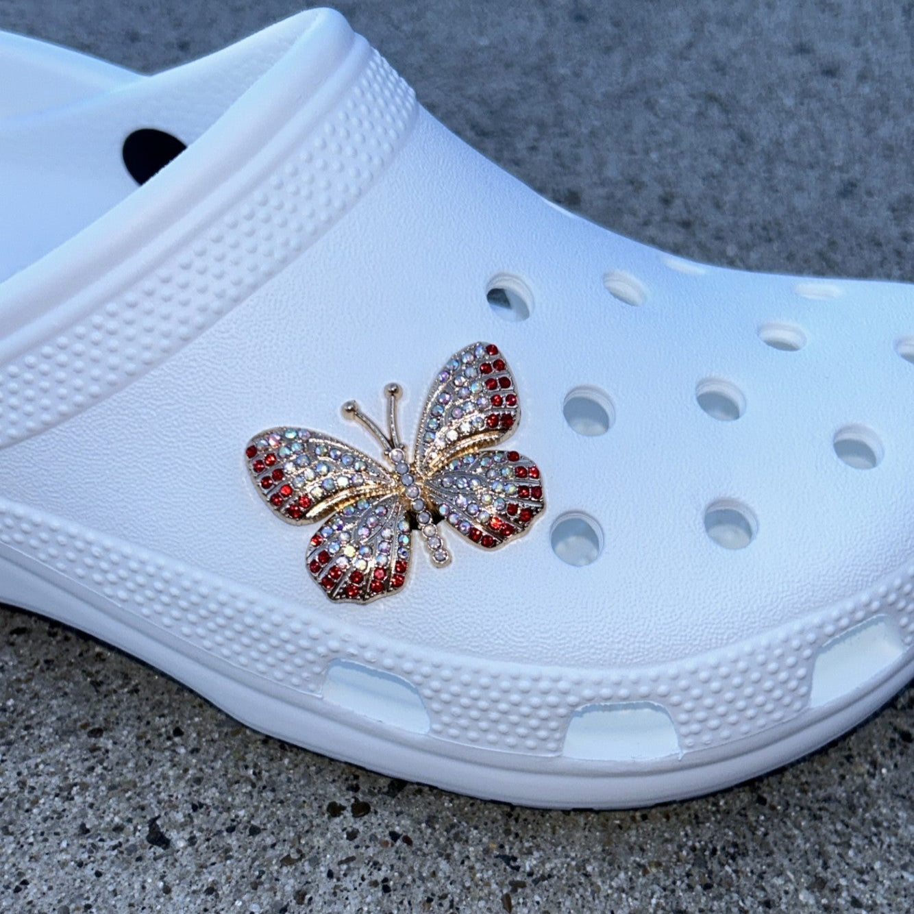 Red & Gold Butterfly Bling Croc Charm