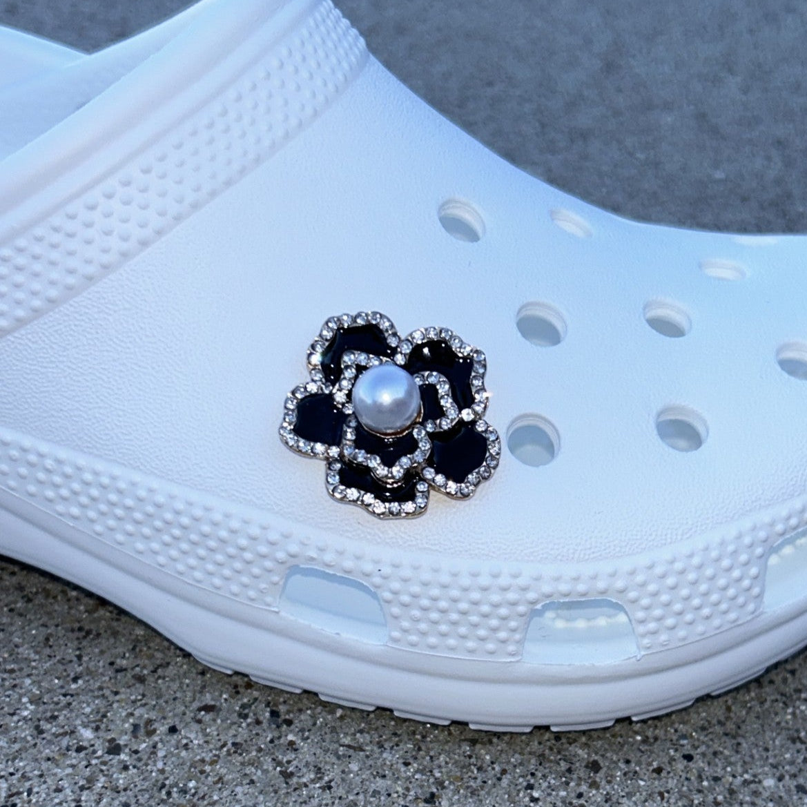 Black Diamond Flower Bling Croc Charm