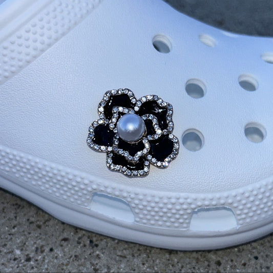 Black Diamond Flower Bling Croc Charm
