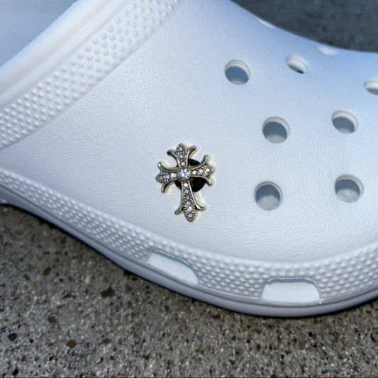 Gold Cross Bling Croc Charm