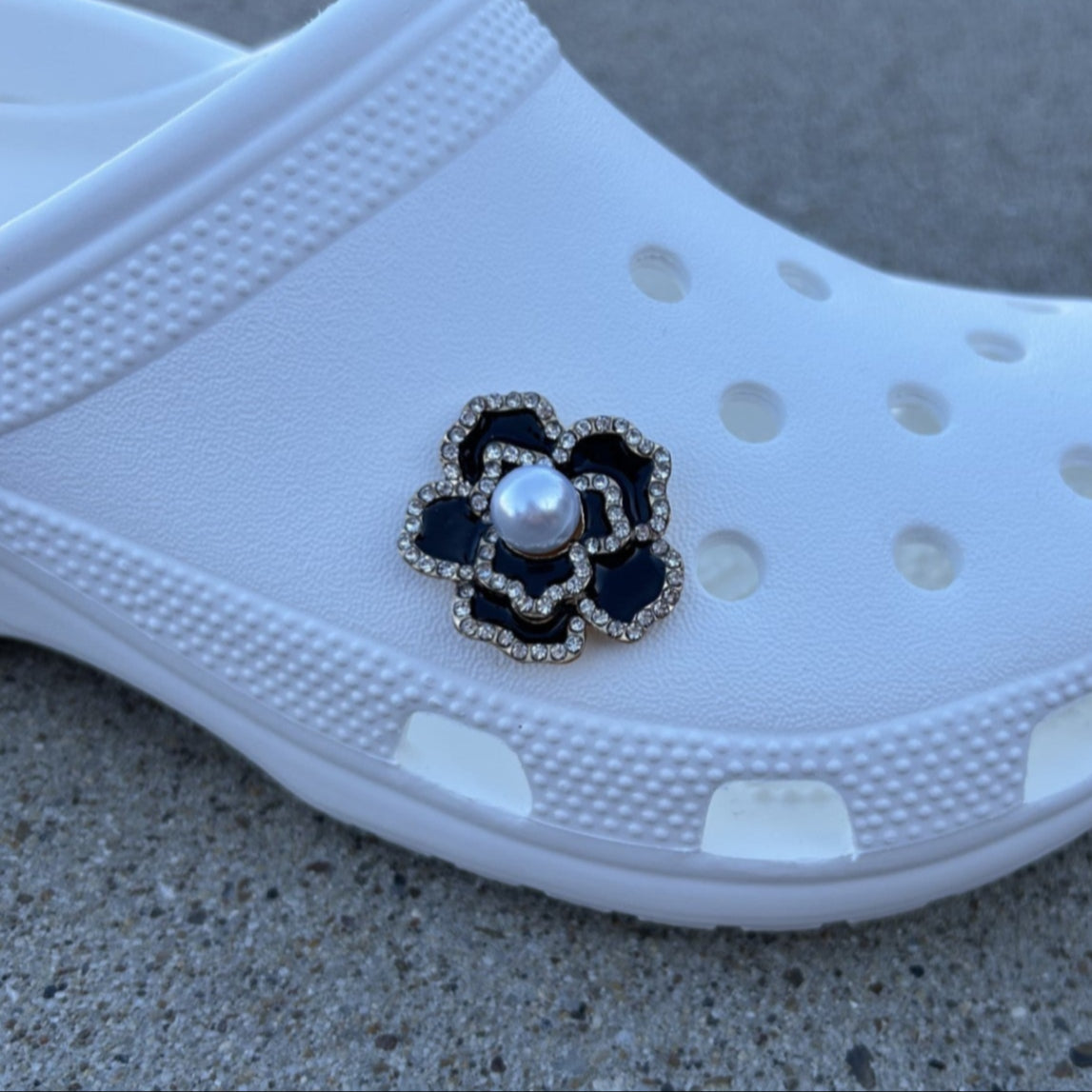 Black Diamond Flower Bling Croc Charm