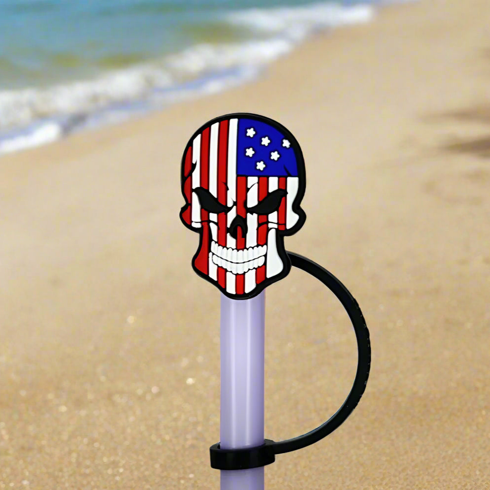 America Skull Straw Topper