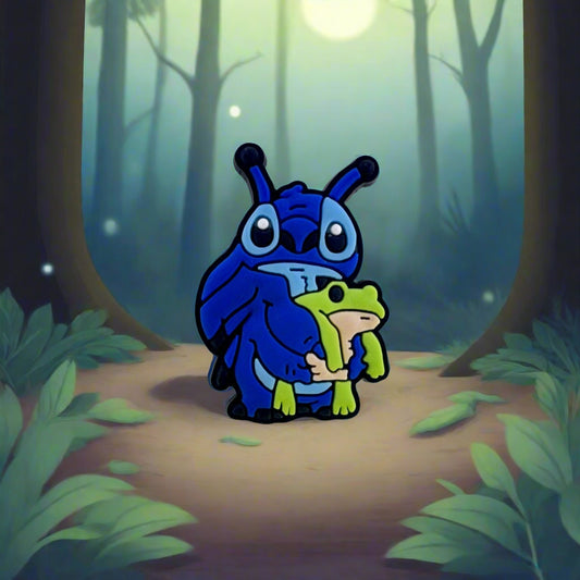 Blue Guy Cuddling Frog Charm