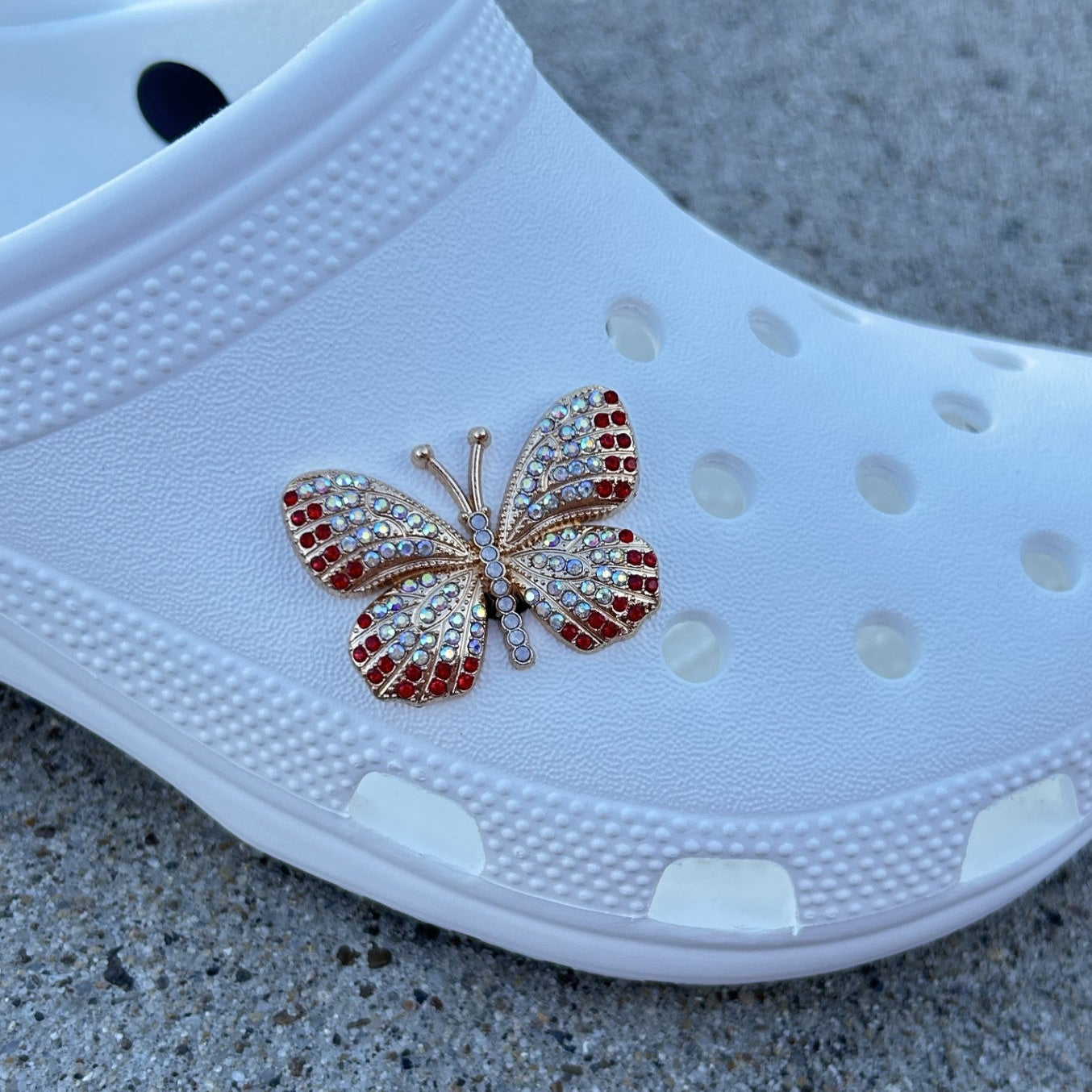 Red & Gold Butterfly Bling Croc Charm