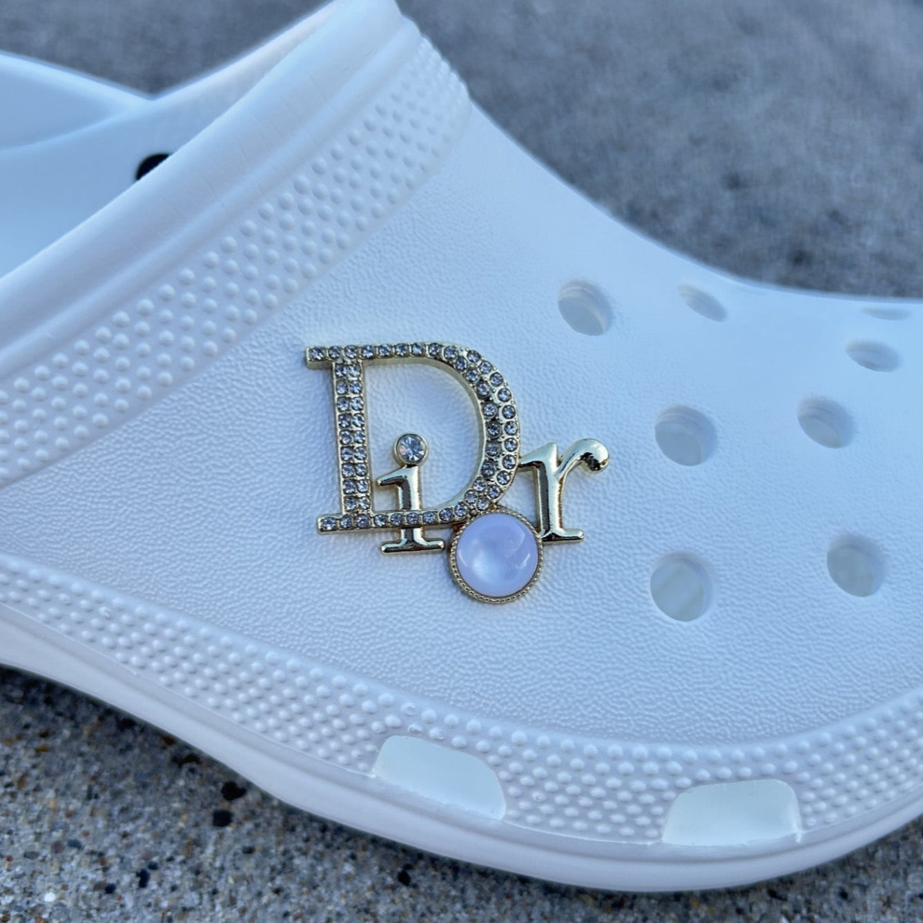 Gold Dior with Pearl Bling Croc Charm