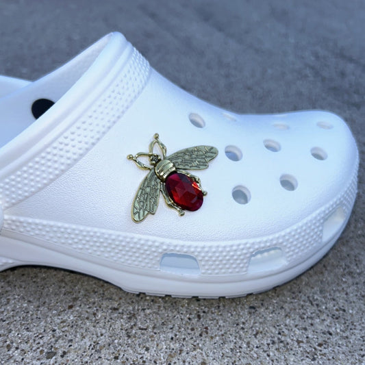 Gold & Red Bee Bling Croc Charm