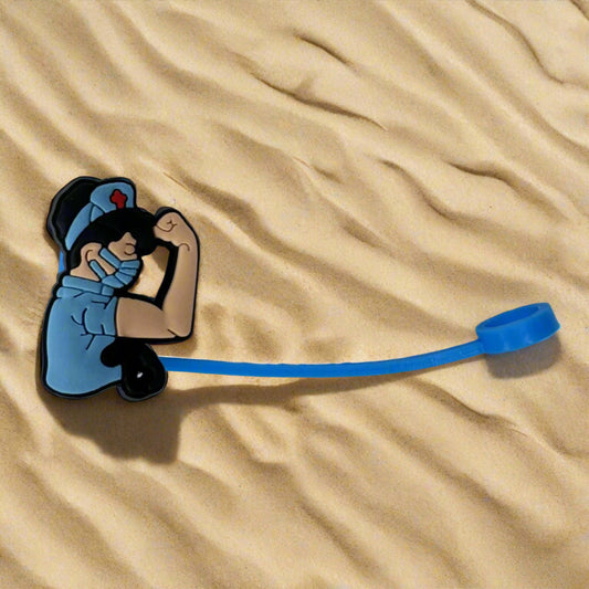Nurse with Blue-T Croc Straw Topper