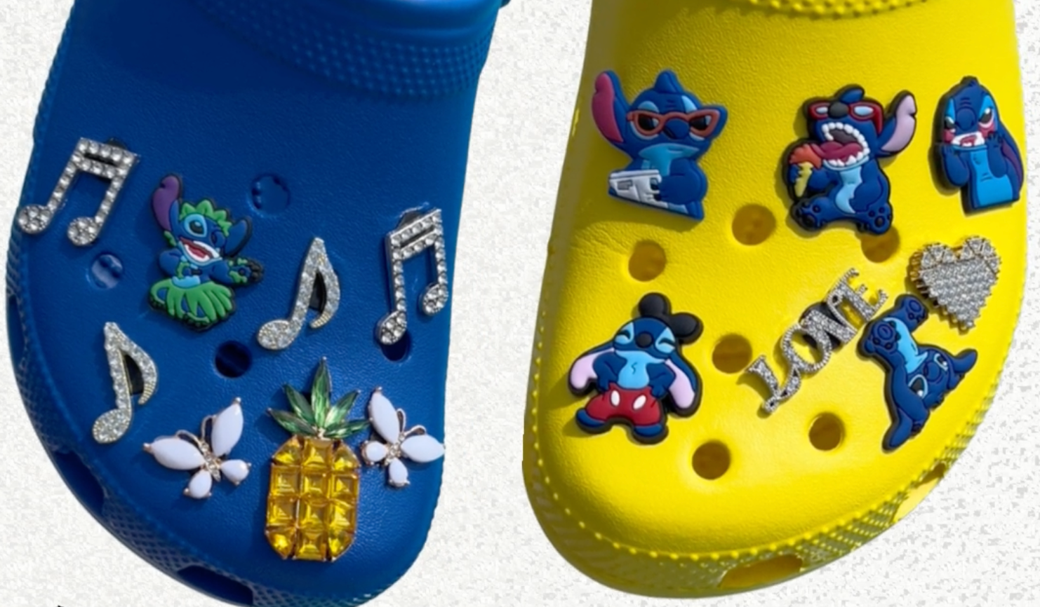 Load video: 🔥💙Adorable Stitch Croc Charms for sale! | Lilo &amp; Stitch inspired + “Burning Love” Vibes 🔥💙🎶