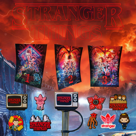 Supernatural Retro 80s Vibes Sci-Fi Accessory Bundle - 3D Poster, Shoe Charms & Straw Topper.1