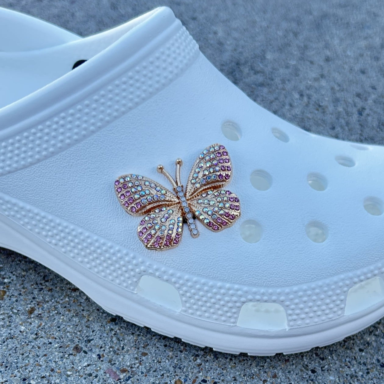 Pink & Gold Butterfly Bling Croc Charm